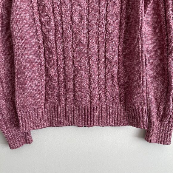 L.L. Bean Pink Full Zip 100% Cotton Cable Knit Fisherman's Cardigan Womens XS - Picture 7 of 9